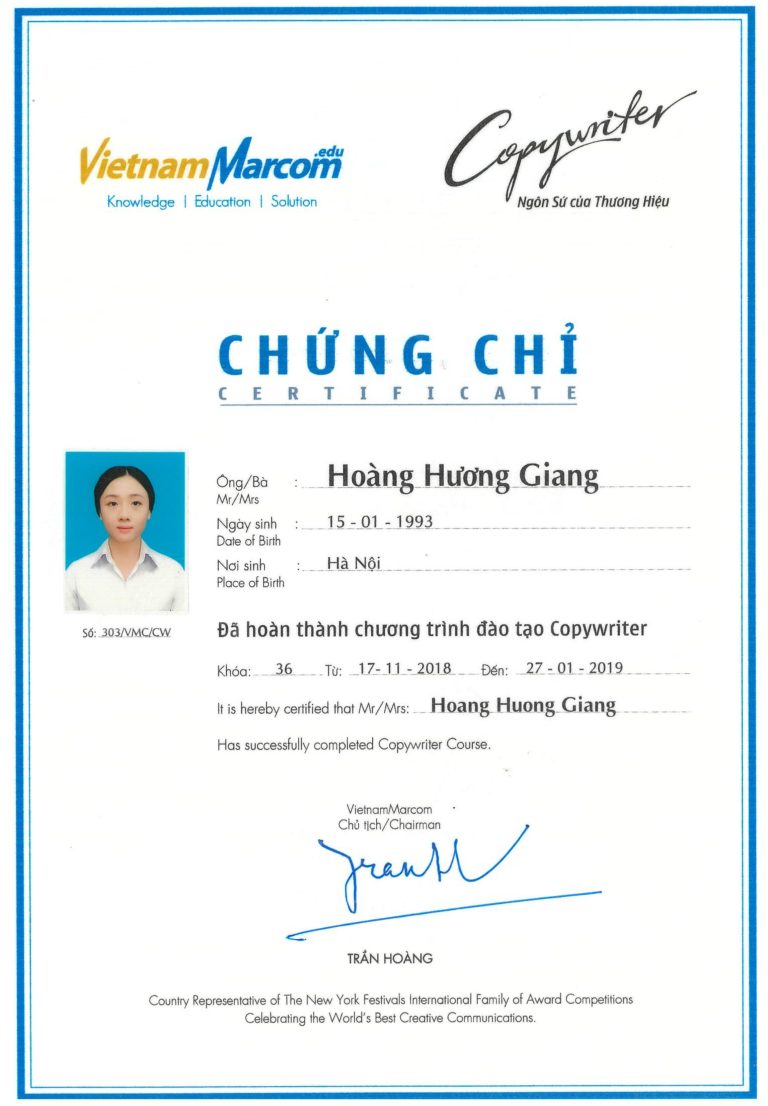 Giang Hoang -19.01 - Copywriter Certificate
